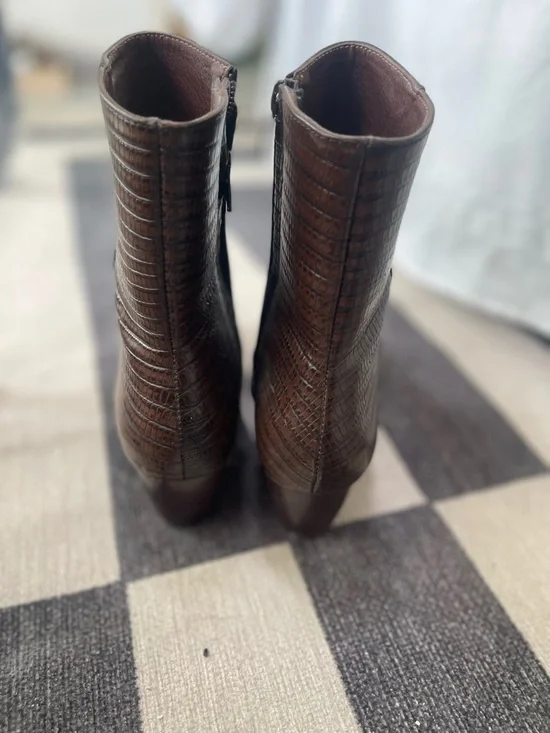 Matisse Dark Brown Croc-Embossed Pointed Ankle Boot - Picture 3 of 6